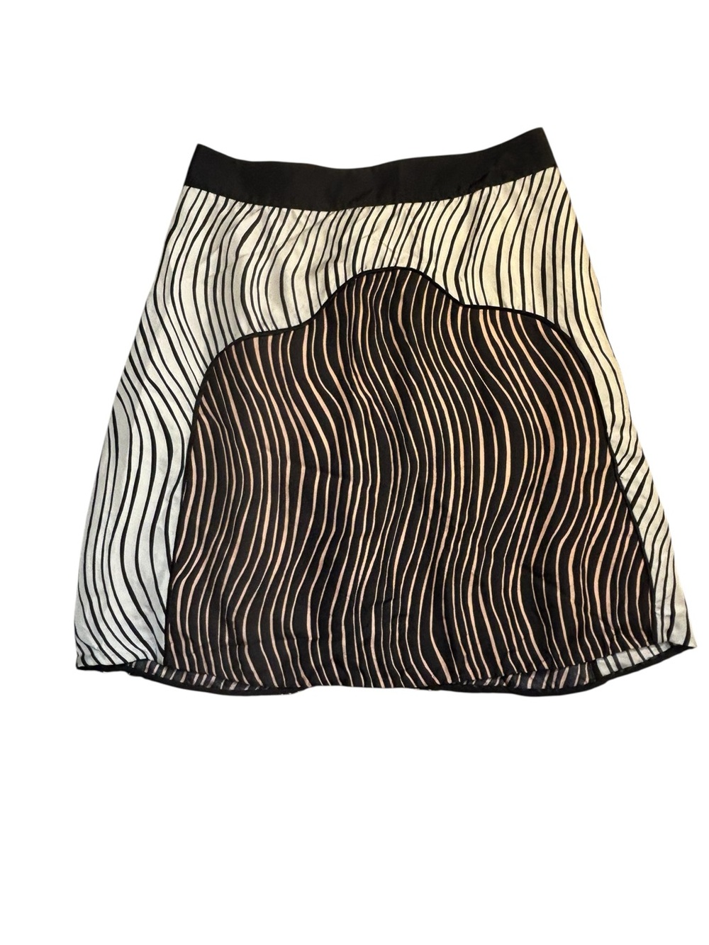 3.1 Phillip Lim Skirt Size 4 100% Silk Black White Pink/Taupe Wavy-Panel A-Line